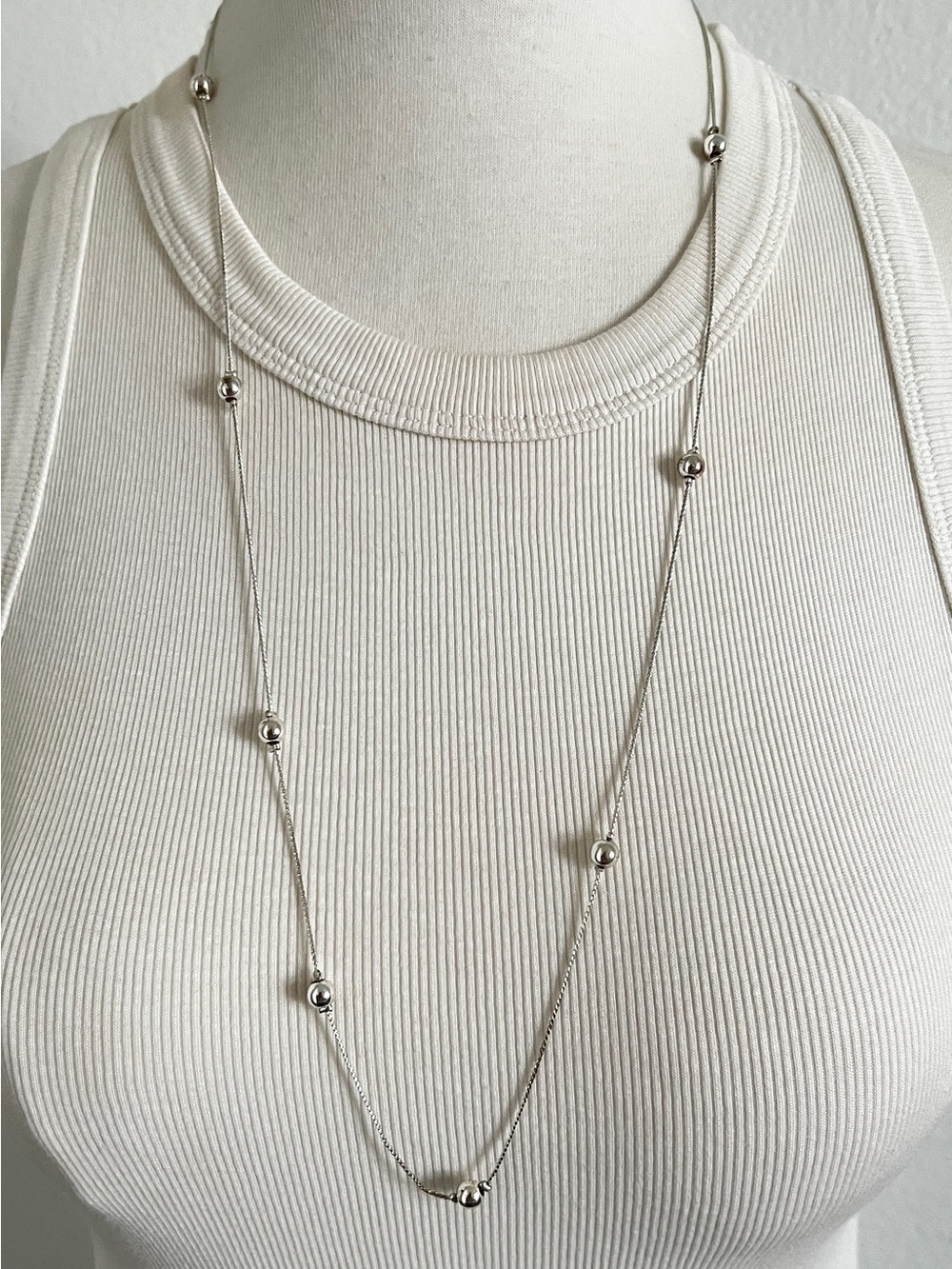 Chaps Silver-Tone Bead Station Necklace